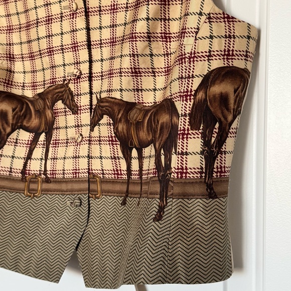 Vintage Jax Country 100% Silk Plaid Vest with Horse Print - Picture 2 of 9